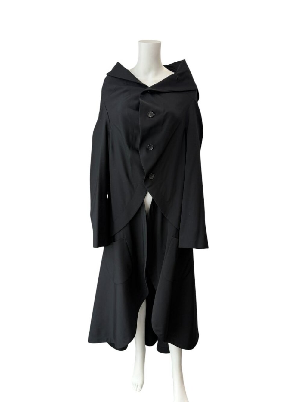 Comme Des Garcon 2015 Black Boat Neck Long Wool Jacket size Large